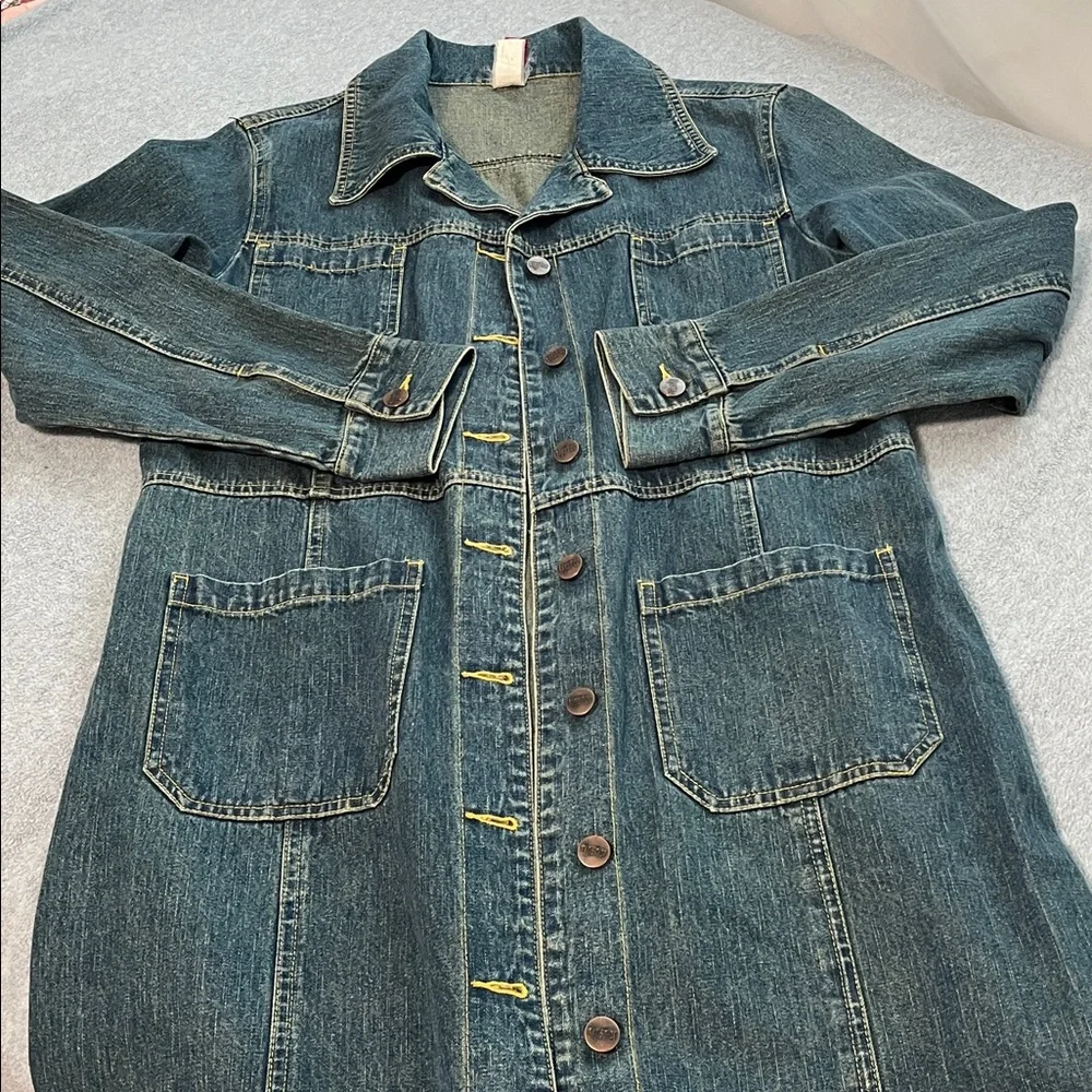 Vintage Y2K Duster Denim Jacket Coat Womens Medium Button Western Festival Long - Picture 4 of 13
